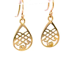 Jewel Yellow Gold Filagree Thatched Koru Teardrop Earrings