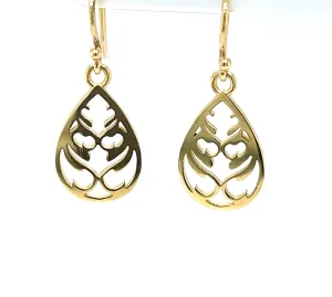 Jewel Yellow Gold Nouveau Leaf Filagree Teardrop Earrings