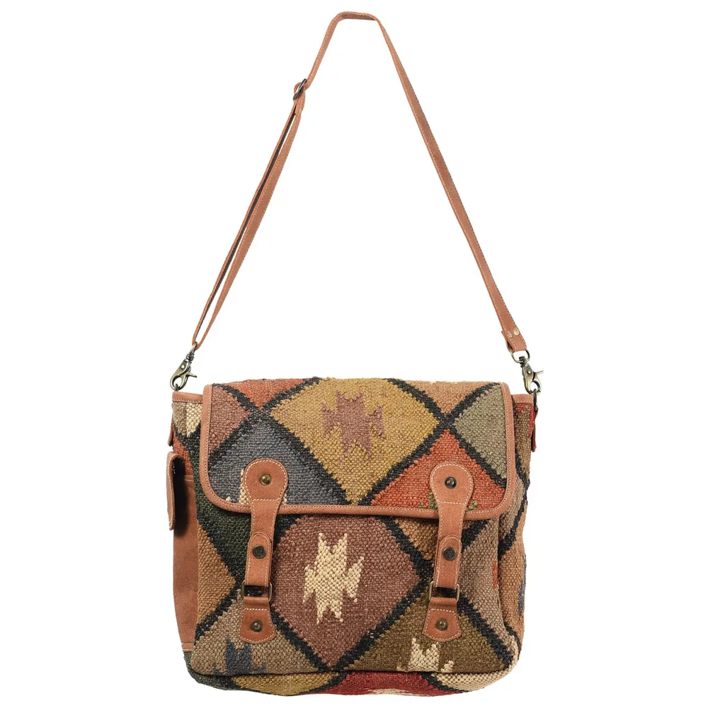 KB346 - KB346 -MESSENGER Leather and Upcycled Canvas Ladies Bag KB346 - KB346