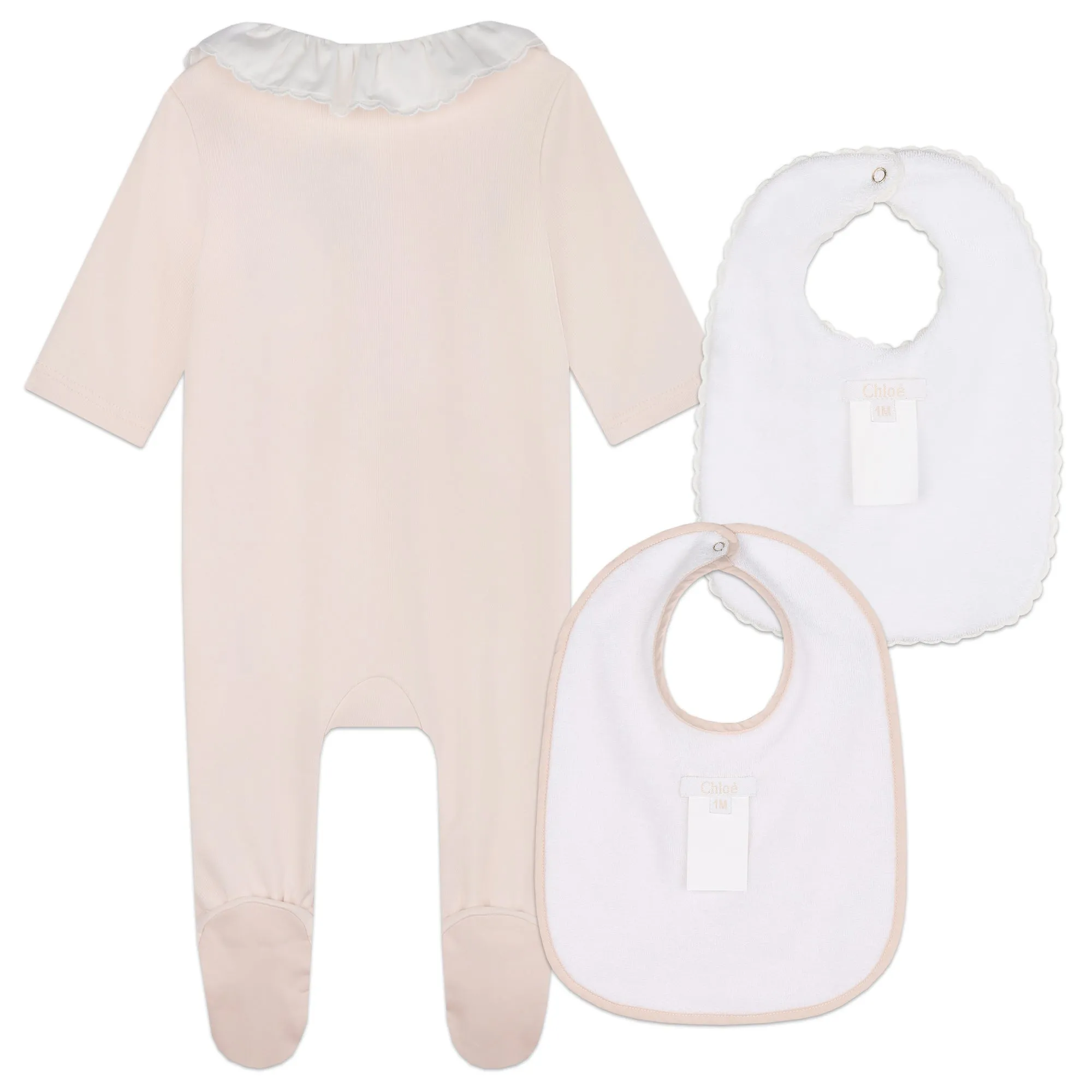 Light Pink Long Sleeve Footie   2 Bibs Set