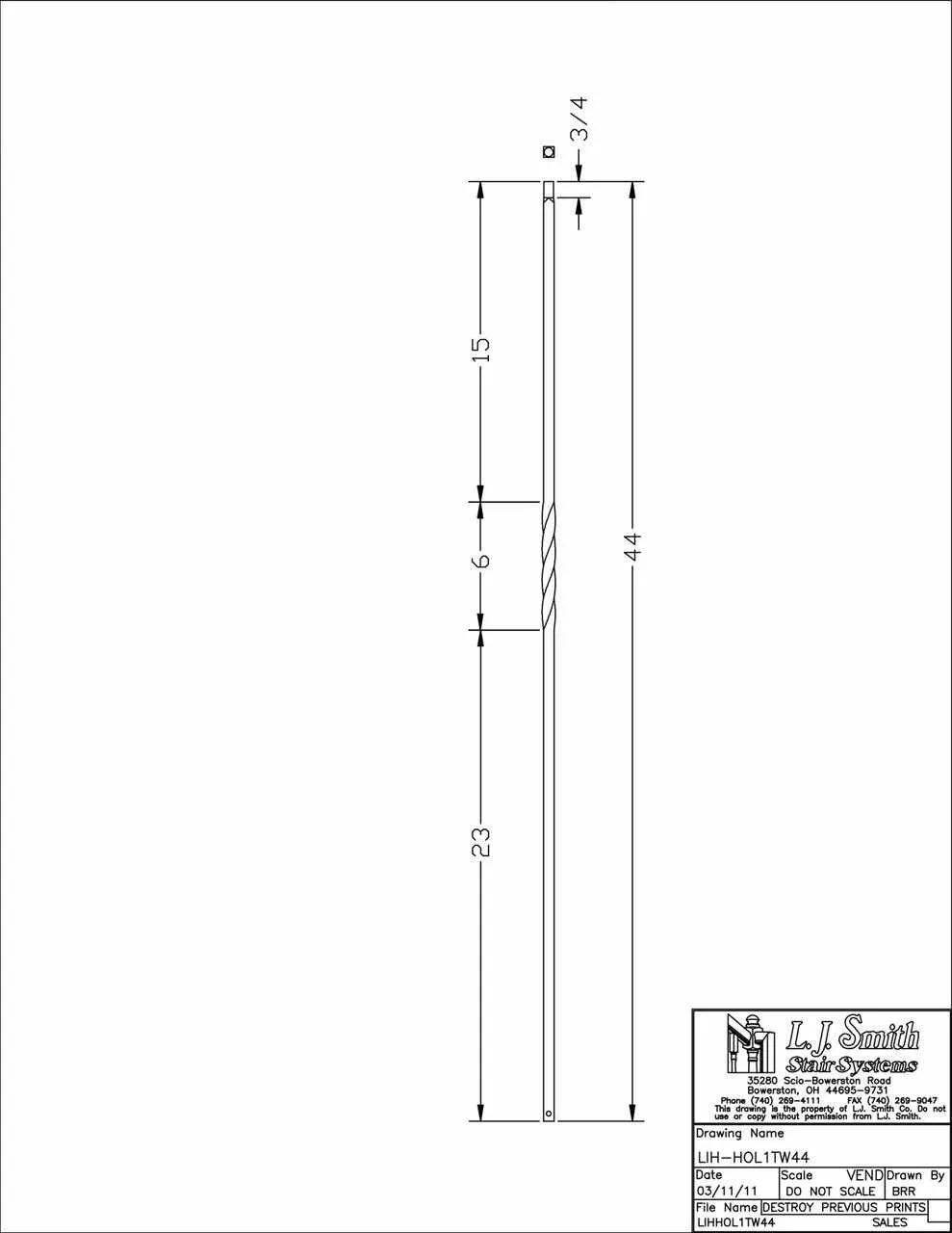 LIH-HOL1TW44 — Single Twist Iron Baluster (1/2" Square Hollow)