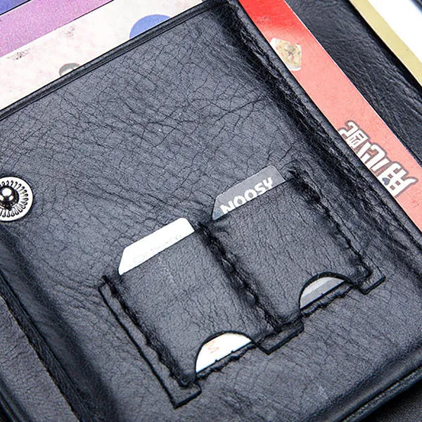 Men Genuine Leather Bullcaptain Casual Functional Wallet