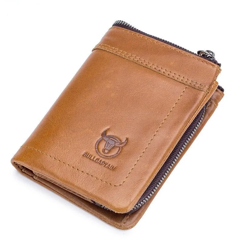 Men Genuine Leather Bullcaptain Casual Functional Wallet