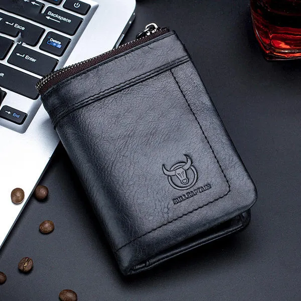 Men Genuine Leather Bullcaptain Casual Functional Wallet