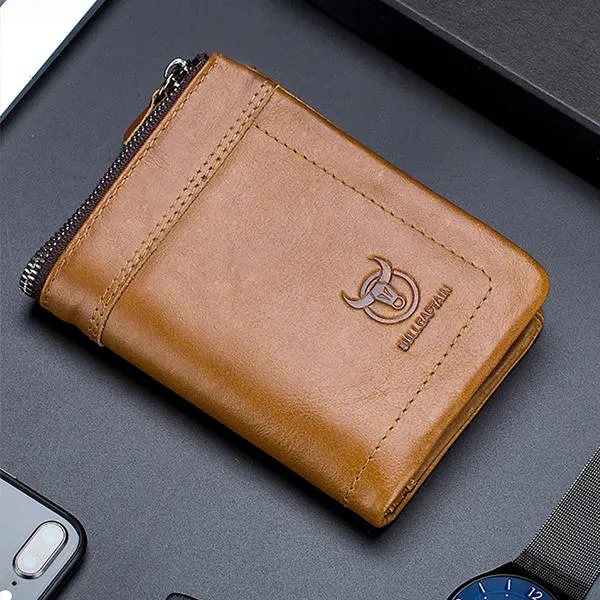 Men Genuine Leather Bullcaptain Casual Functional Wallet