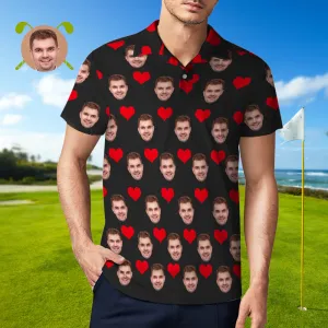 Men's Custom Face POLO Shirt Personalised Golf Shirts For Him Love Heart