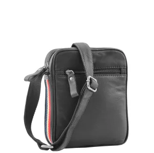 Mens Leather Cross Body Small Flight Bag Parkham Black