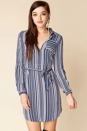 Mia Belted Shirt Dress Navy / White