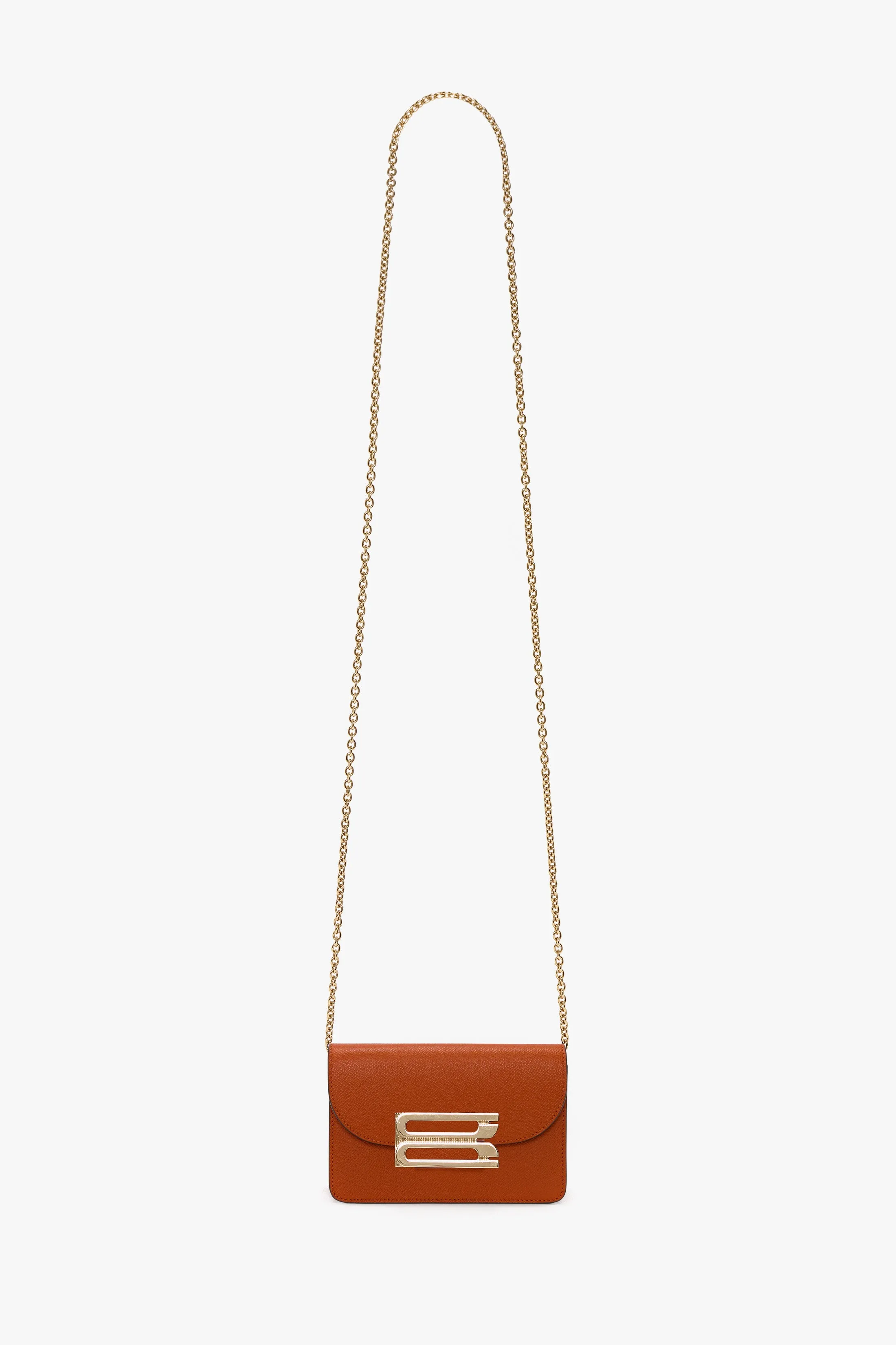 Micro Dorian Bag With Chain Strap In Burnt Orange Grained Leather