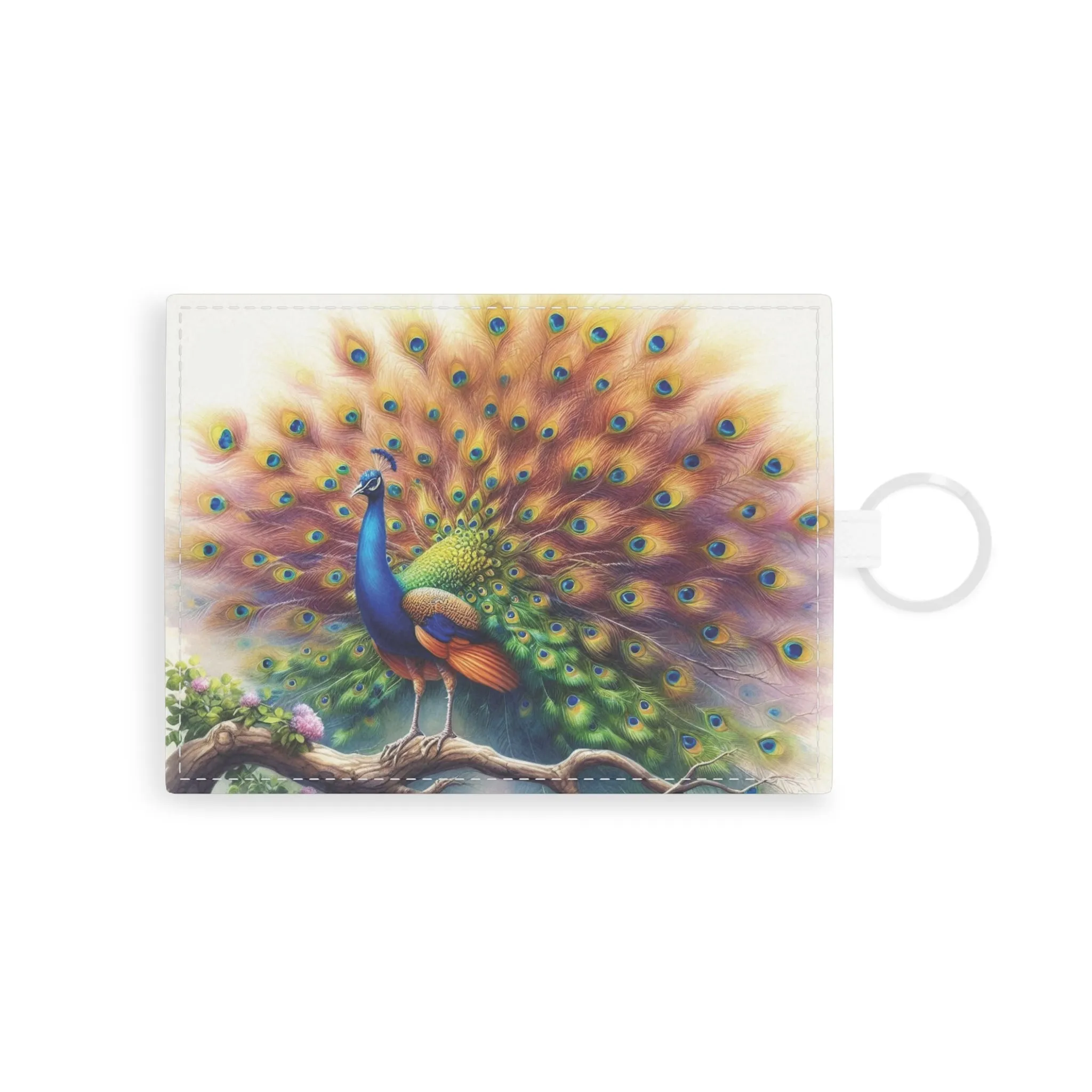 Minimal watercolour effect with peacock theme Saffiano Leather Card Holder