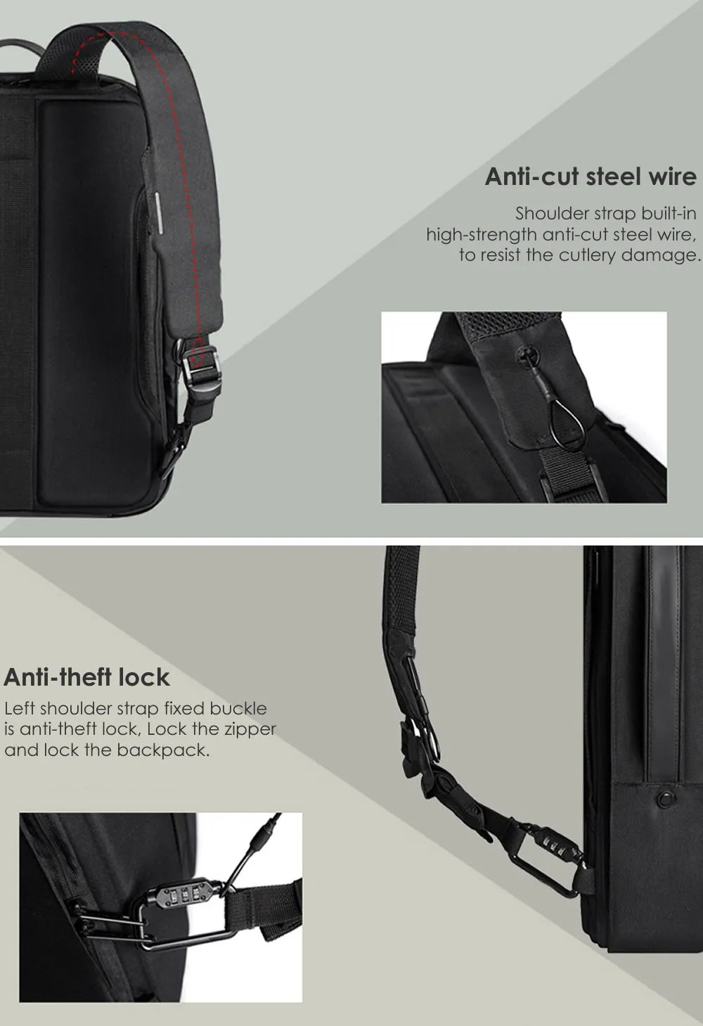 Office Waterproof Backpack/Briefcase With Password Lock,External USB For 15.6 inch Laptop