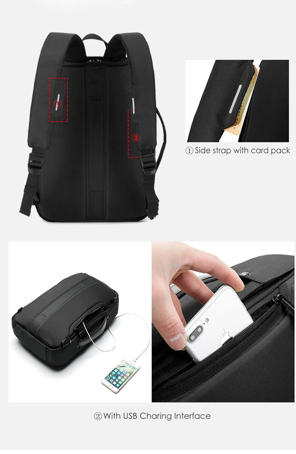 Office Waterproof Backpack/Briefcase With Password Lock,External USB For 15.6 inch Laptop