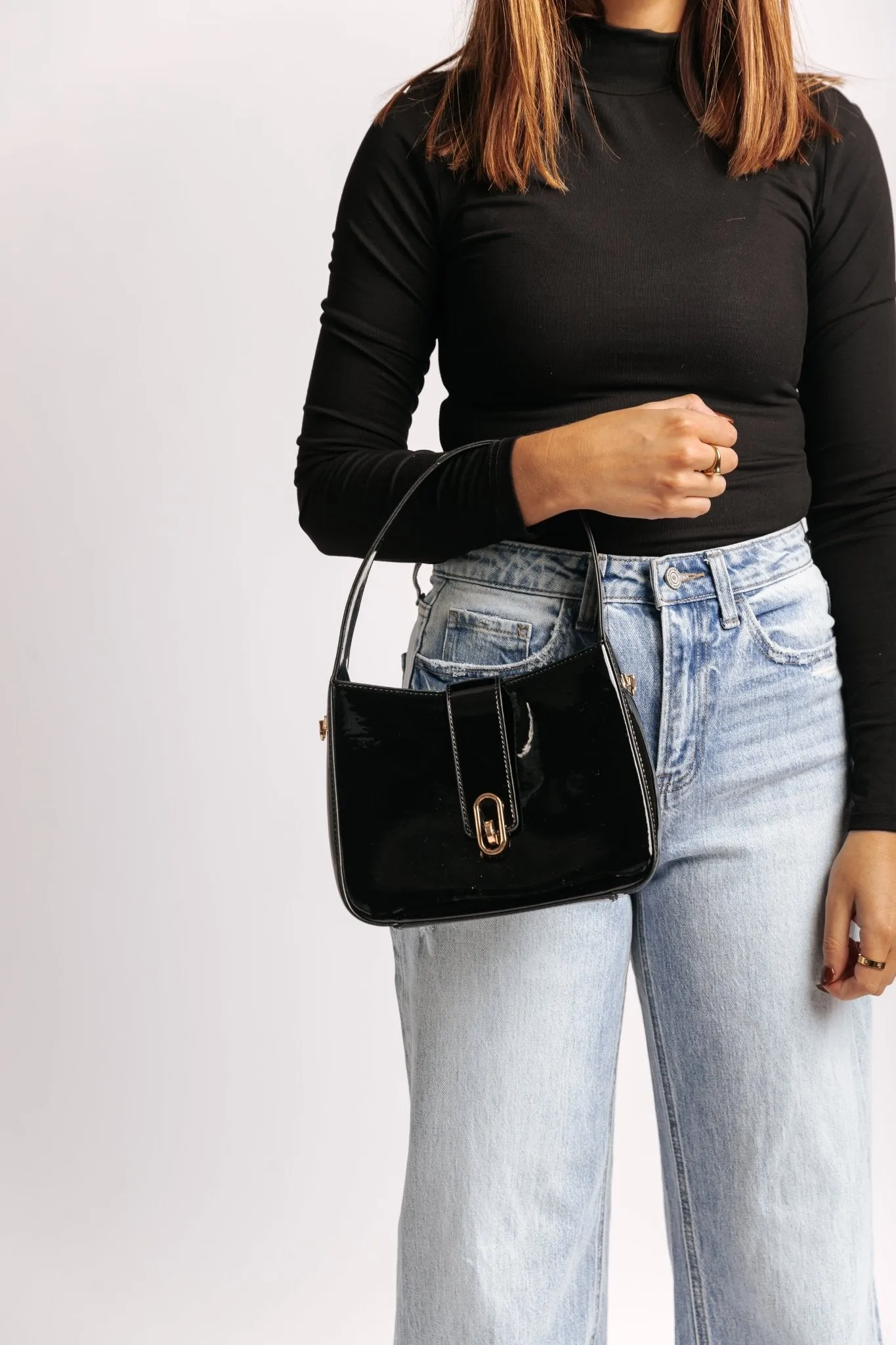 Paige Black Vegan Leather Shoulder Crossbody Bag