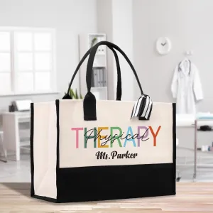 Personalized PT Physical Therapist Name Custom Cotton Canvas Tote Bag Physical Therapist Birthday Gift Graduation Bag (TRTB1009)