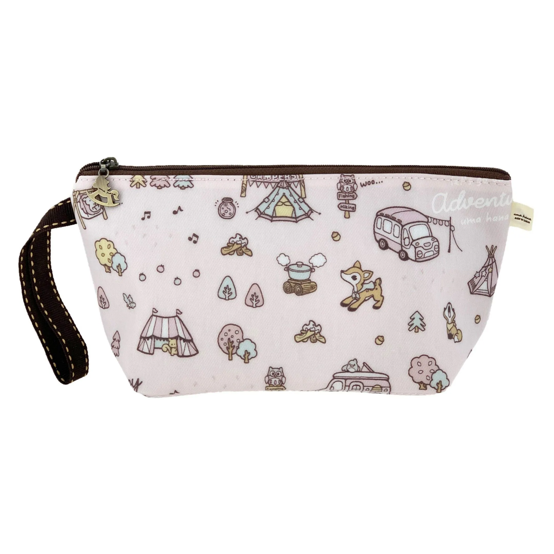 Pink Happy Camping Dumpling Cosmetic Bag