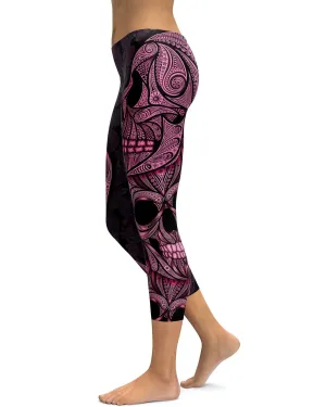 Pink Ornamental Skull Capris