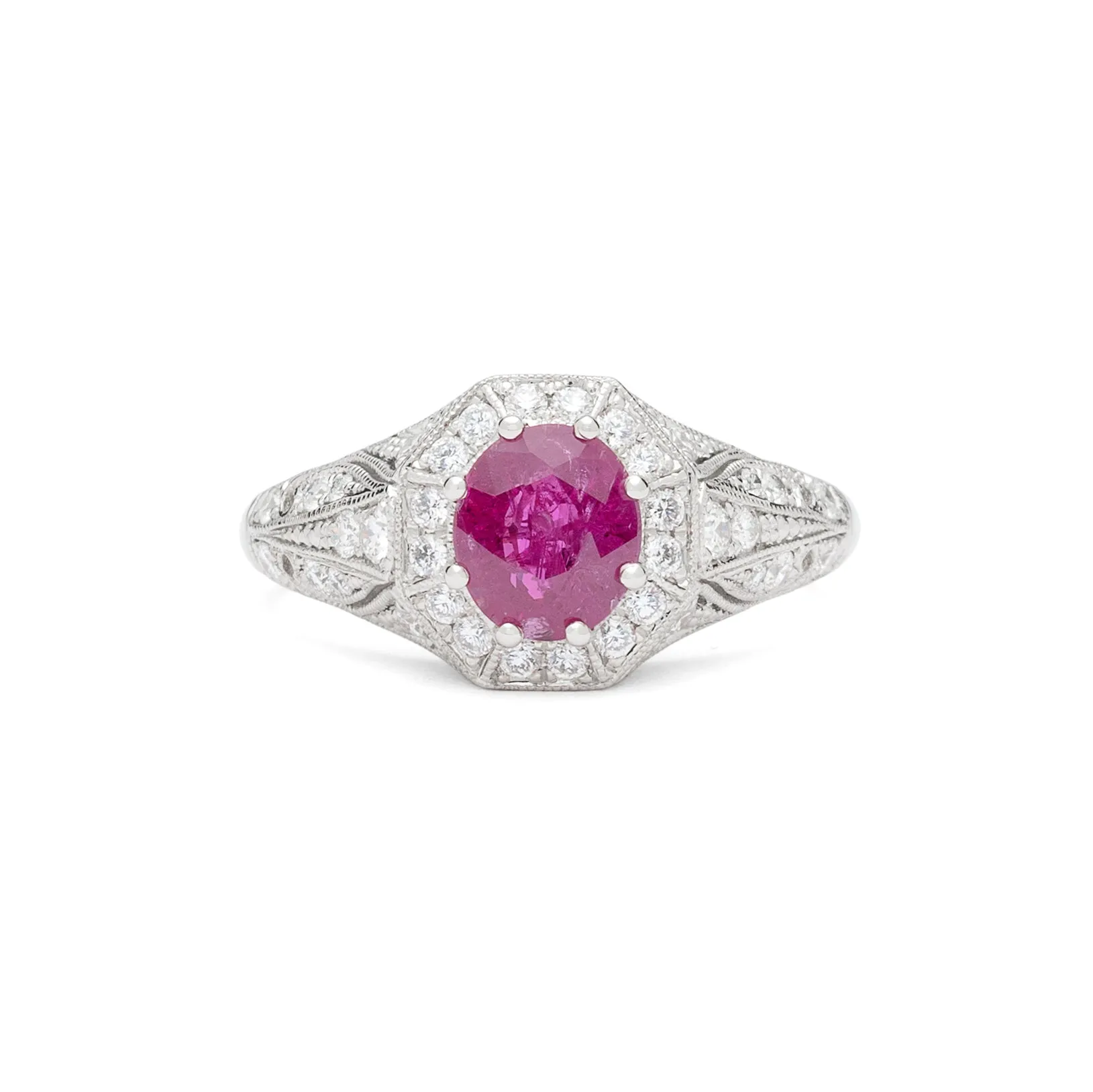 Platinum & Diamond Ring Featuring Burma Ruby