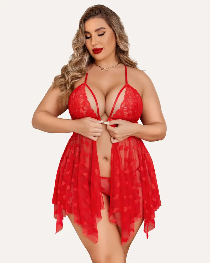 Plus Size Lace Babydoll Front Slit Nightdress