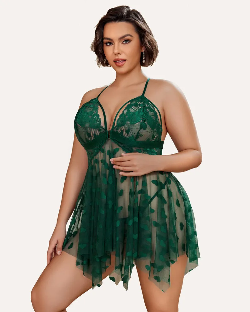 Plus Size Lace Babydoll Front Slit Nightdress