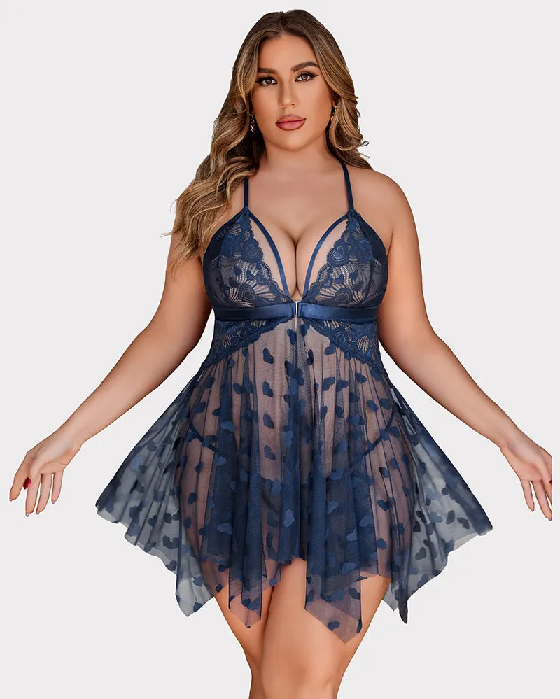 Plus Size Lace Babydoll Front Slit Nightdress