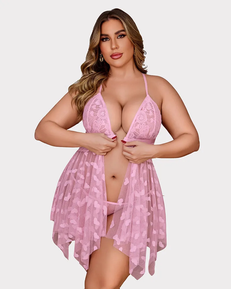 Plus Size Lace Babydoll Front Slit Nightdress