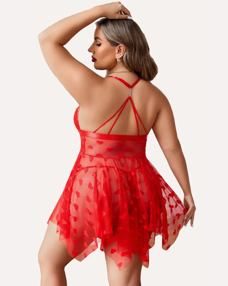 Plus Size Lace Babydoll Front Slit Nightdress