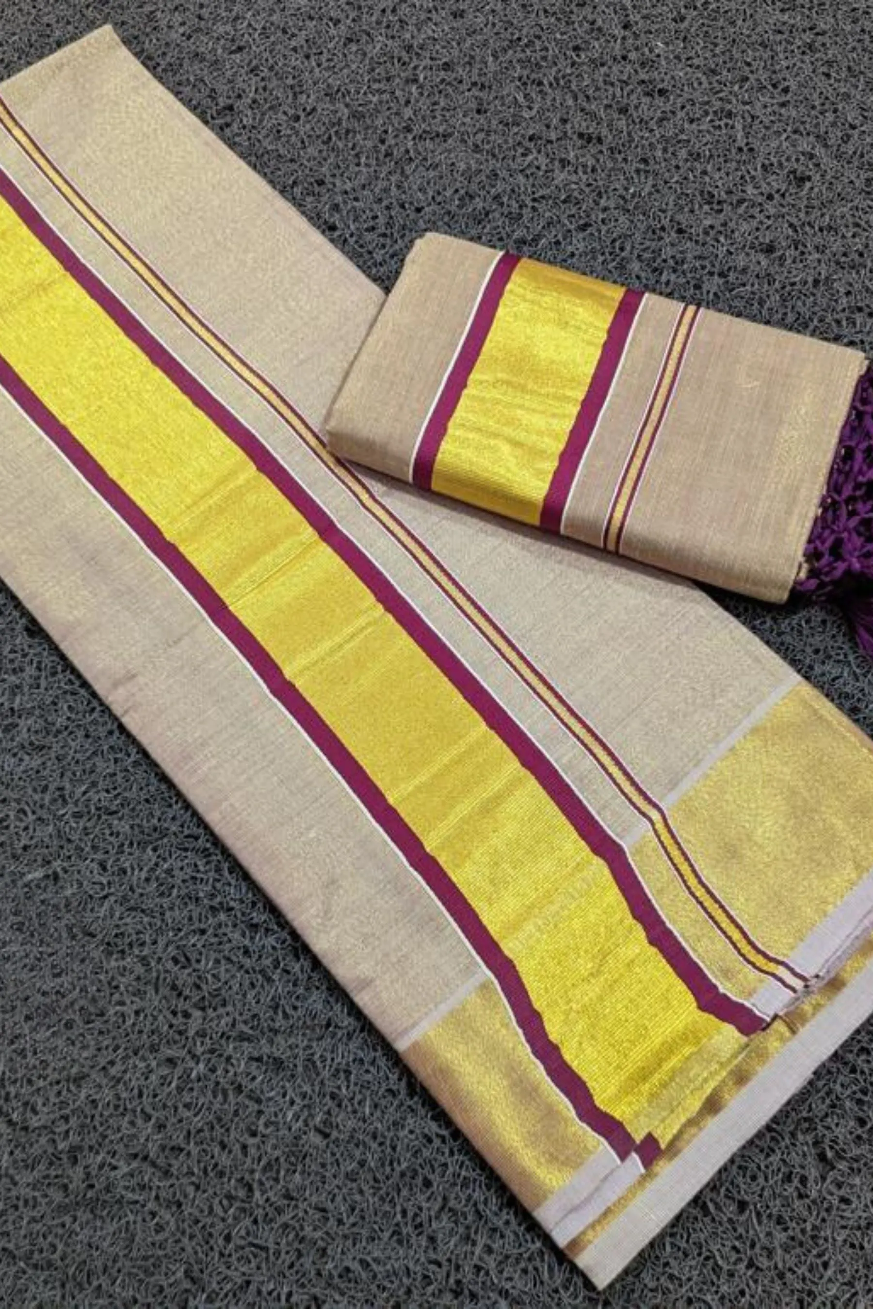 Premium Vishu Collection : Elegantly Crafted Tissue Saree with Tussels