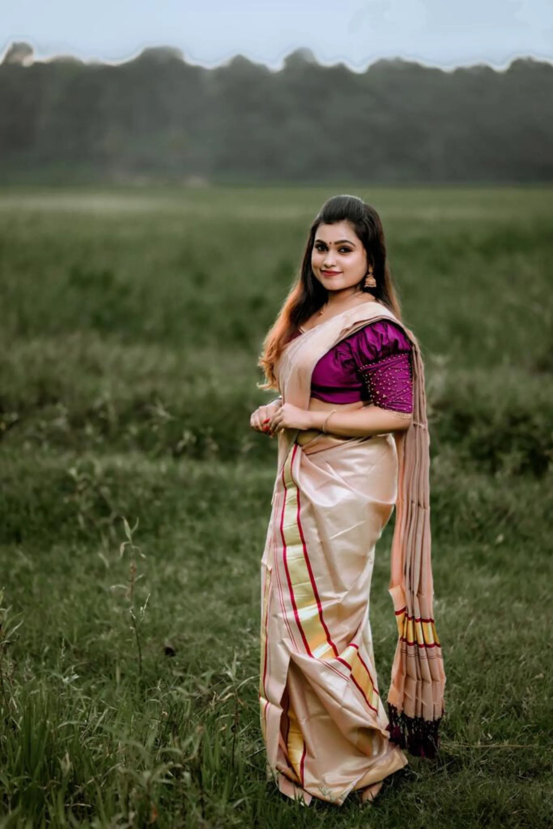 Premium Vishu Collection : Elegantly Crafted Tissue Saree with Tussels