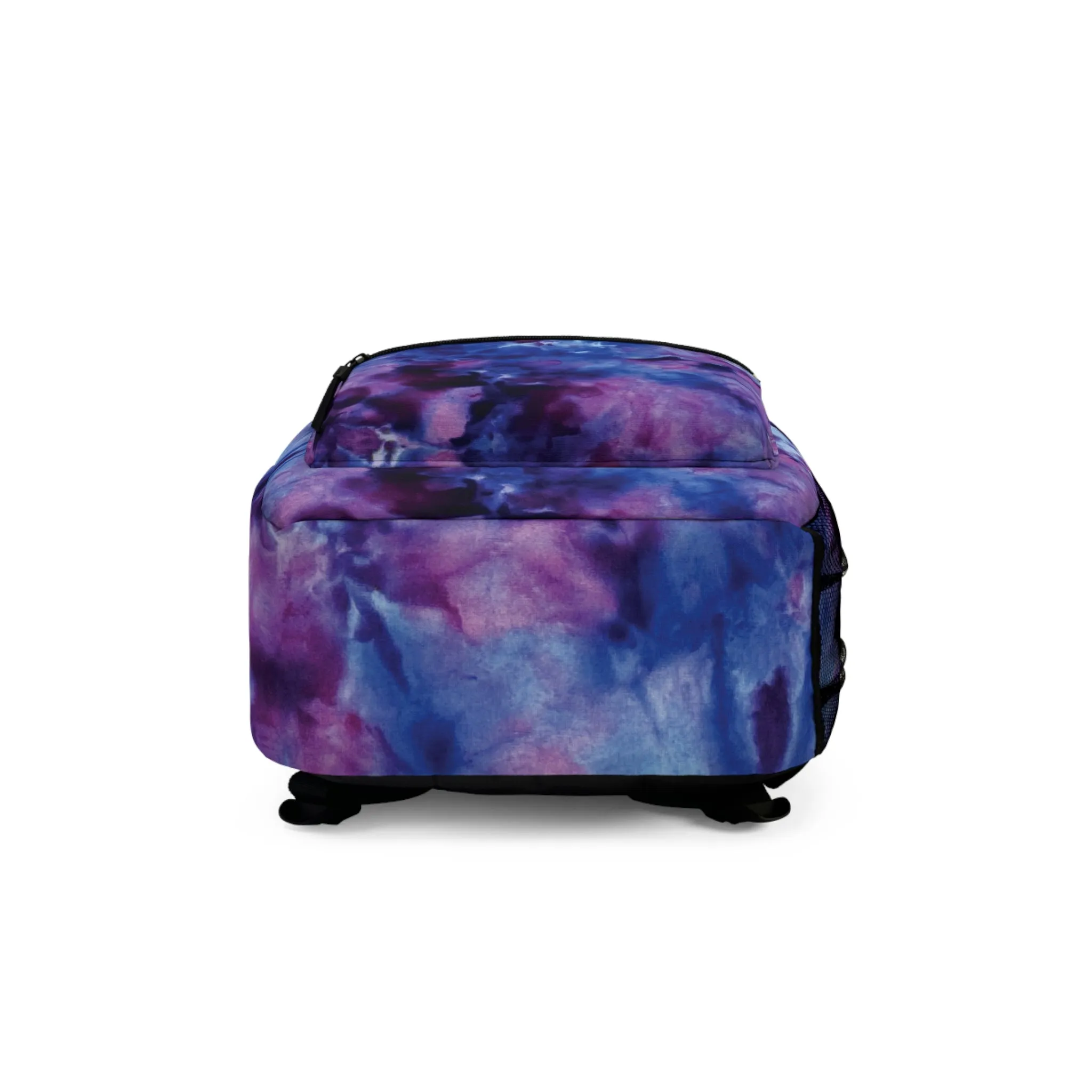 Purple Blue Sky Tie Dye Backpack, Boho Hippie Style Back to School Bag Retro Abstract Floral Back Pack