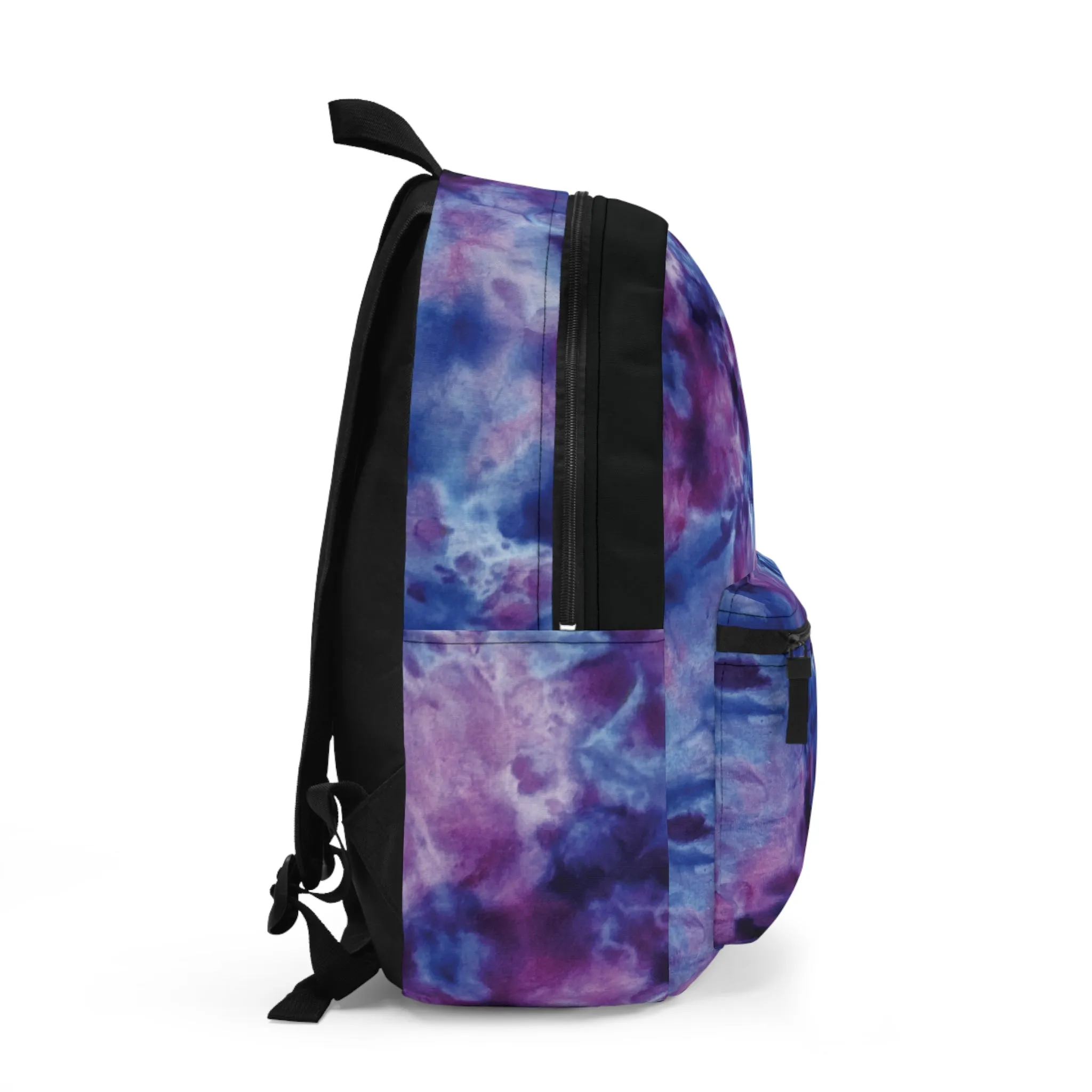 Purple Blue Sky Tie Dye Backpack, Boho Hippie Style Back to School Bag Retro Abstract Floral Back Pack