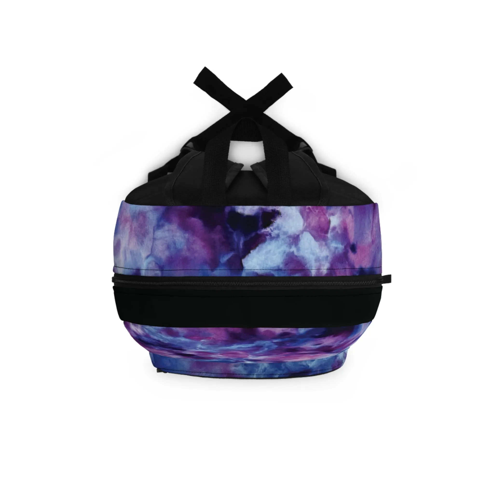 Purple Blue Sky Tie Dye Backpack, Boho Hippie Style Back to School Bag Retro Abstract Floral Back Pack