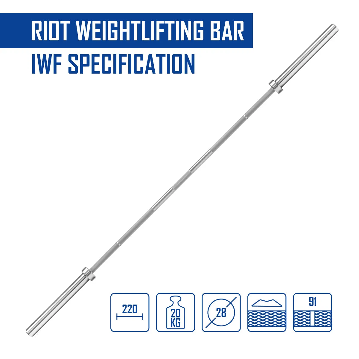 Riot Weightlifting Bar - Men's 20kg, IWF Specification