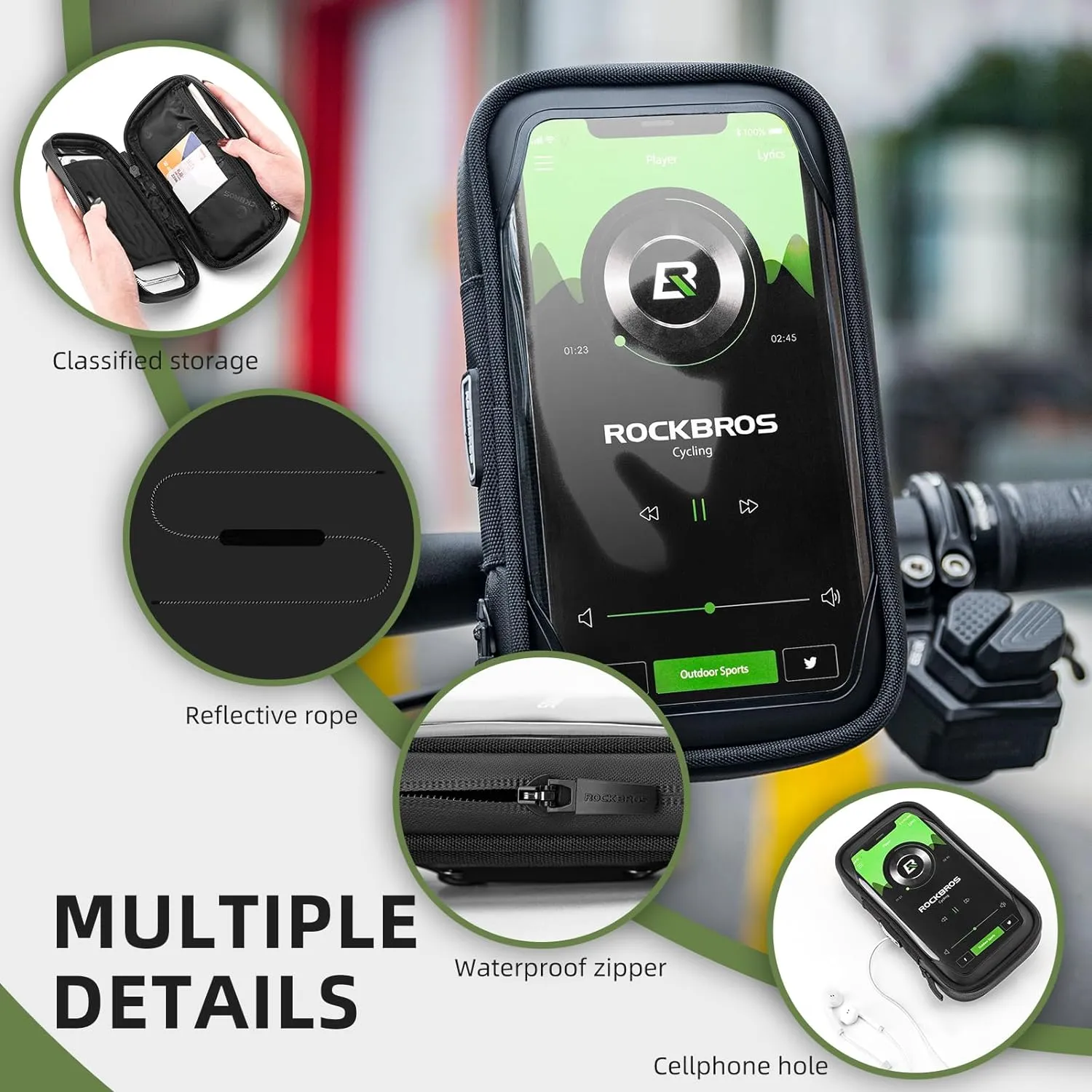 ROCKBROS  Motorcycle Phone Mount Waterproof Handlebar Bag Phones Below 6.8”