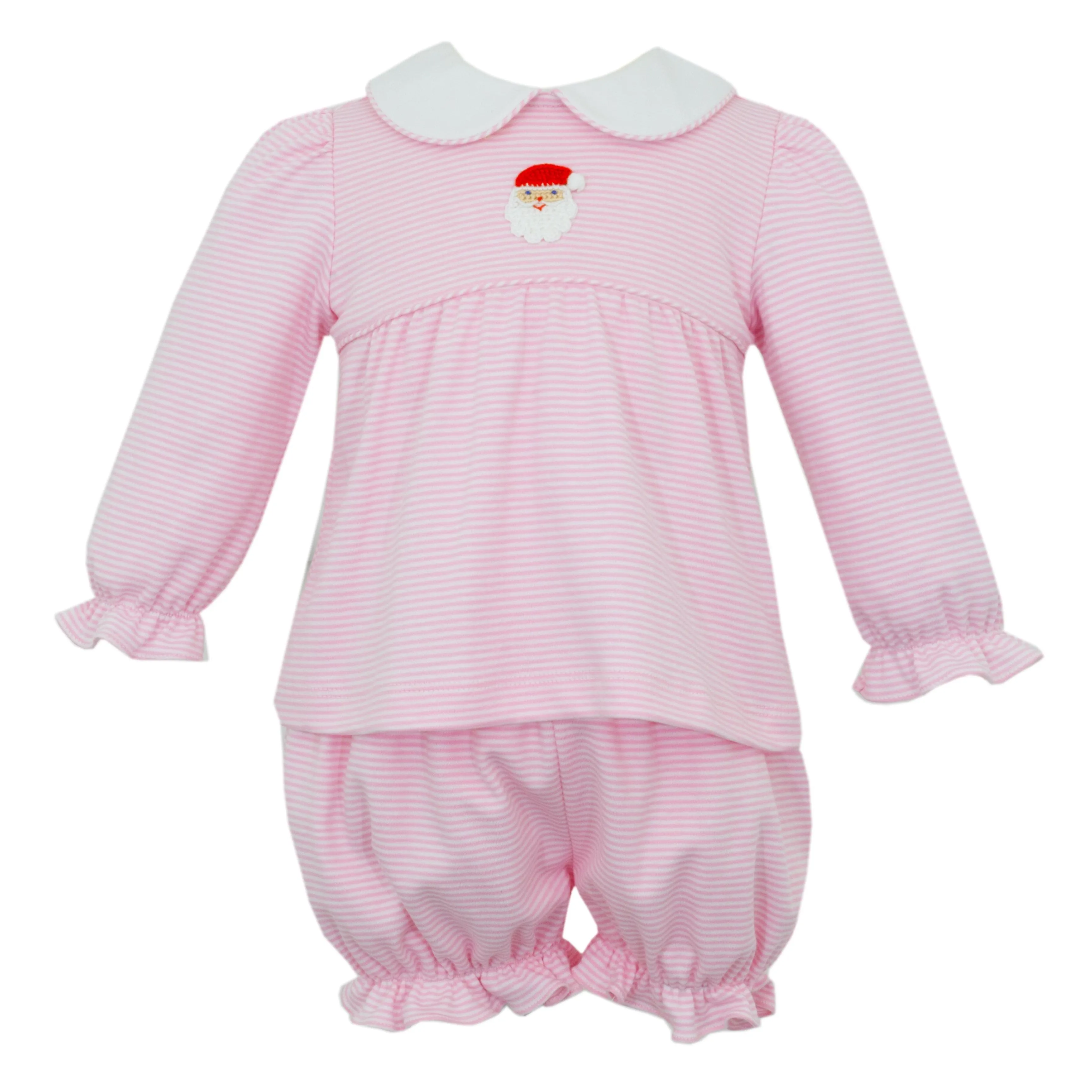 Santa's Face Knit Bloomer Set- Pink & White Stripe