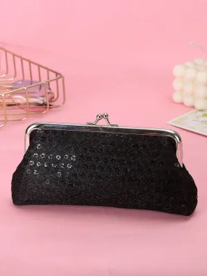 Sequins Decor Kiss Lock Clutch Bag