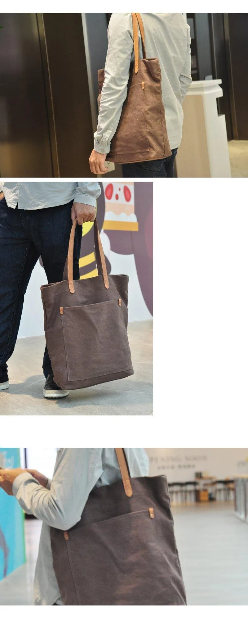 Simple Canvas Mens Womens Shoulder Tote Bag Messenger Bag Tote Handbag Side Bag For Men and Women