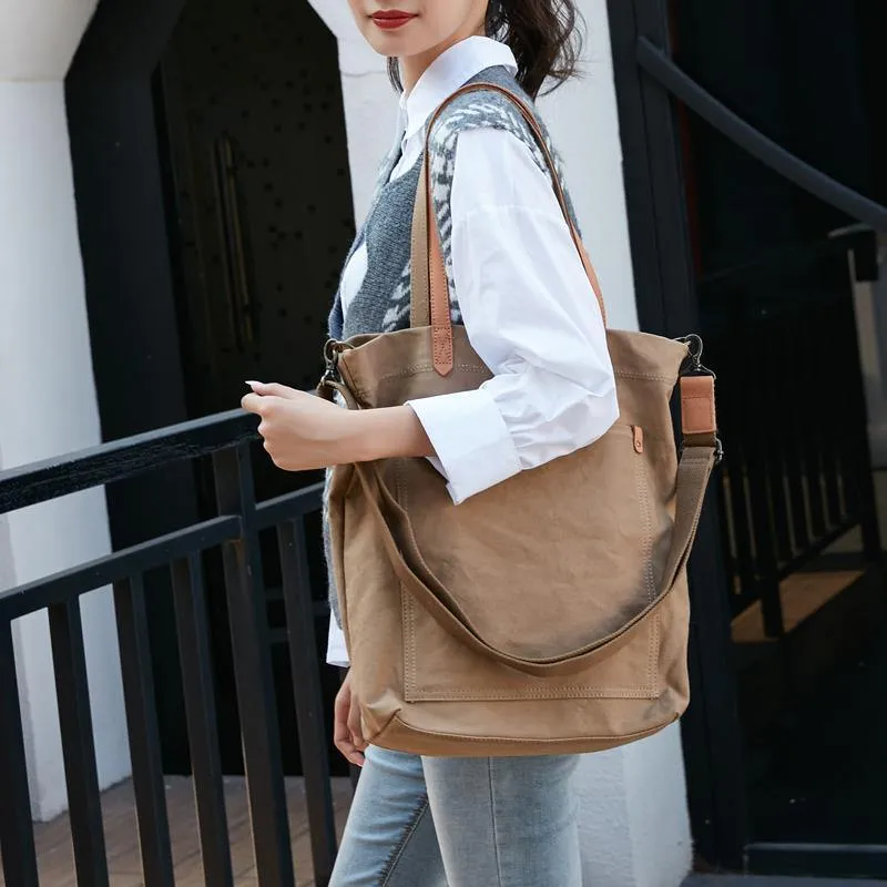 Simple Canvas Mens Womens Shoulder Tote Bag Messenger Bag Tote Handbag Side Bag For Men and Women