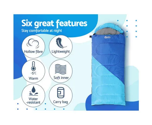 Sleeping Bag Bags Kids 172cm Camping Hiking Thermal Blue