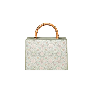 Song Brocade Retro Bamboo Handle Tote Bag Round Flower Handbag