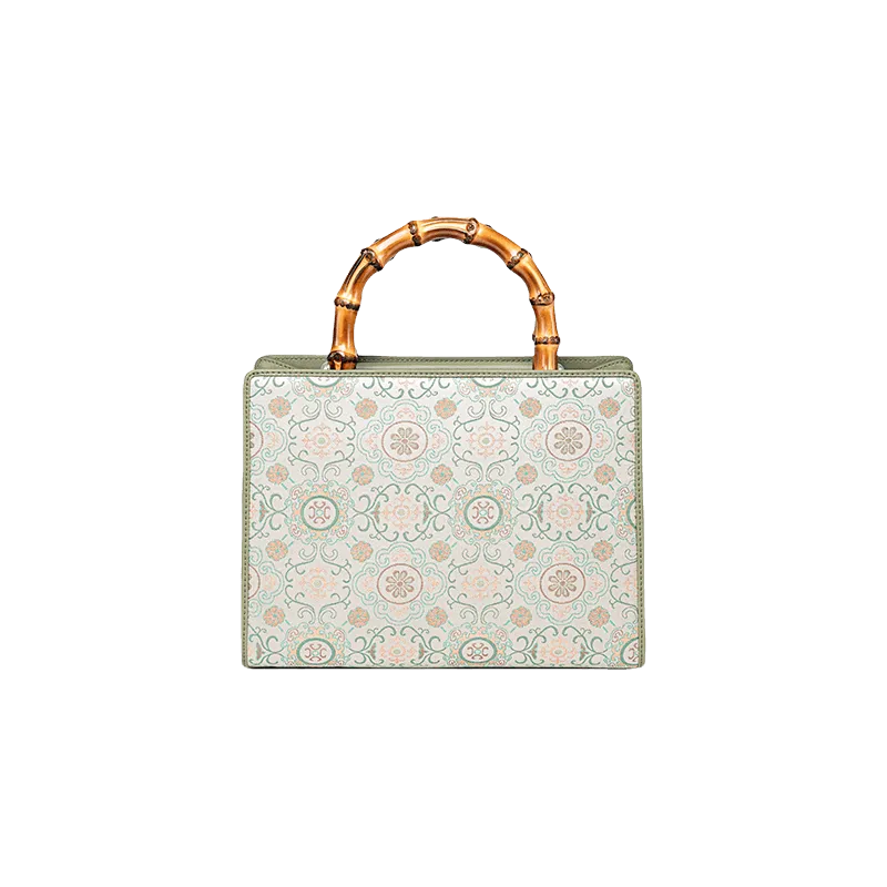 Song Brocade Retro Bamboo Handle Tote Bag Round Flower Handbag