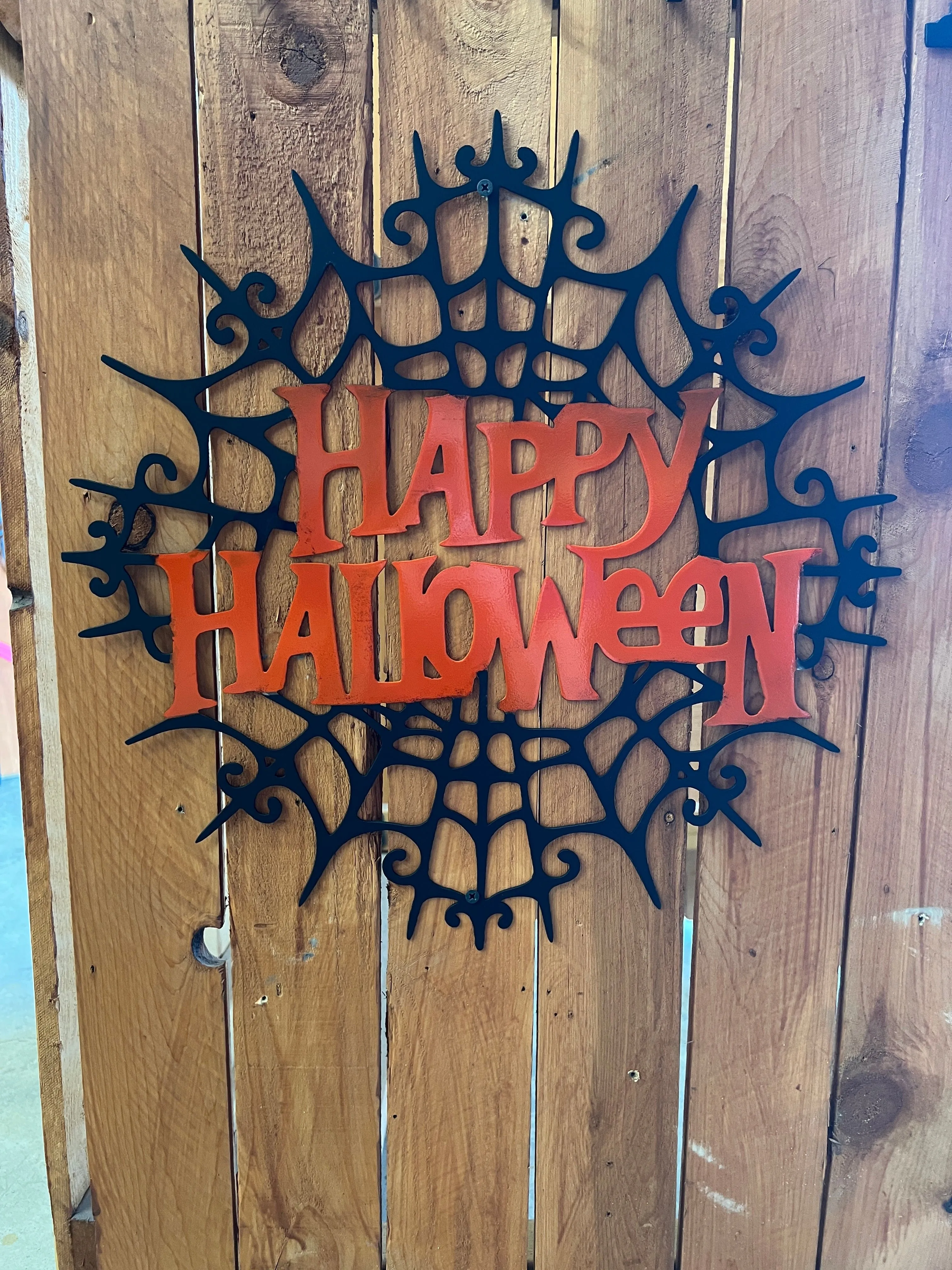 Spider Web Happy Halloween Metal Art - Elegantly Eerie Decor (C73)