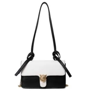 Stylish Tiger Head and Color Block Design Crossbody Bag For Women - White And Black