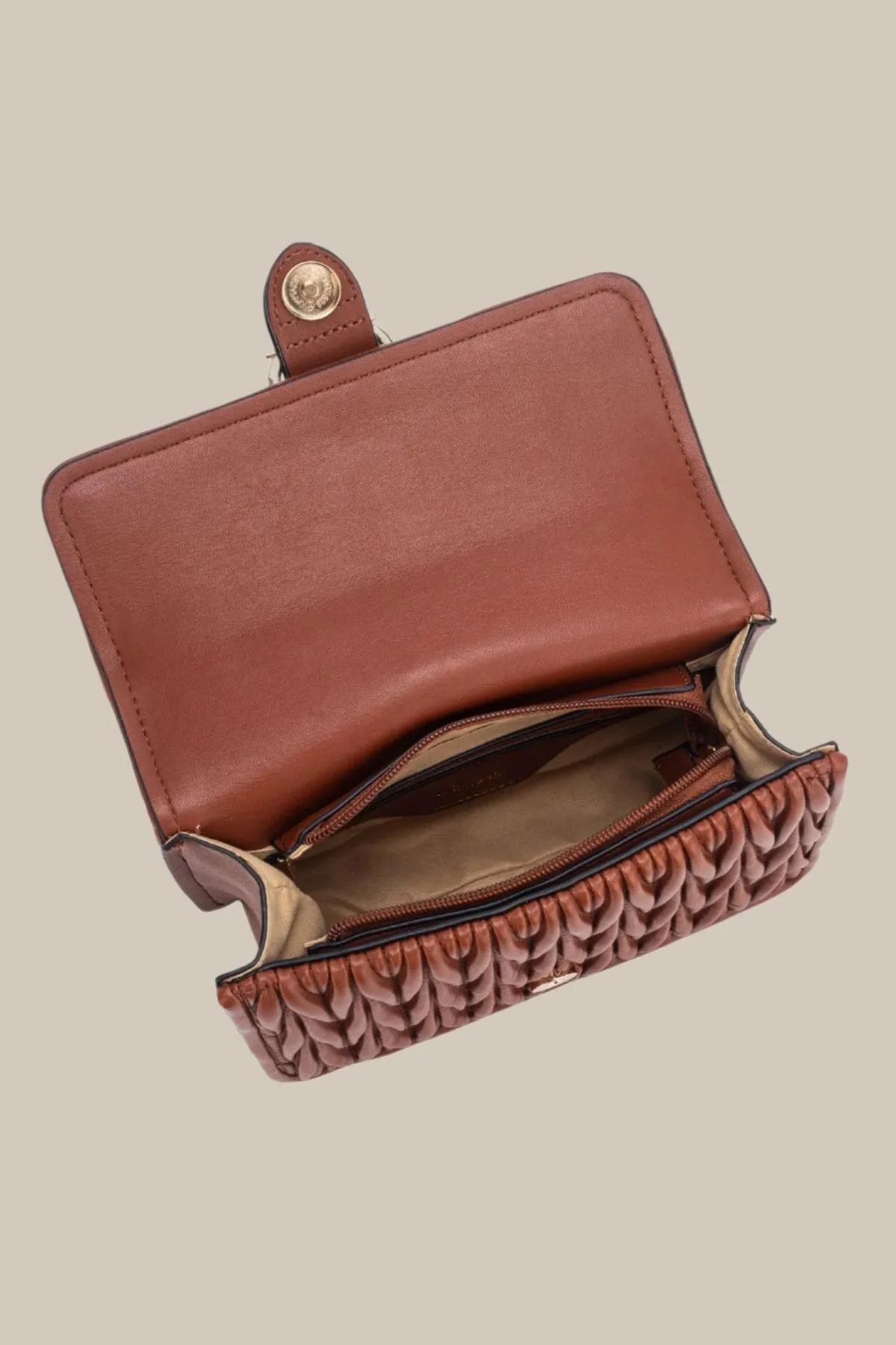 Tan Brown Puffin Top Handle Bag