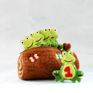 Tara Treasures Five Little Speckled Frogs With Log Bag Finger Puppet Set