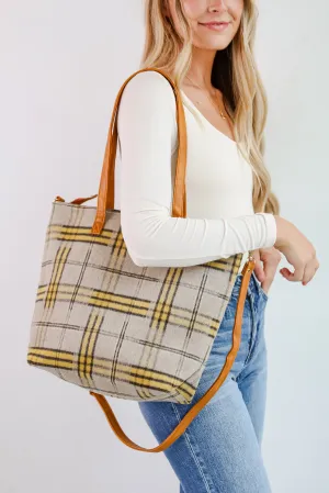 Tasteful Aesthetic Beige Plaid Tote Bag