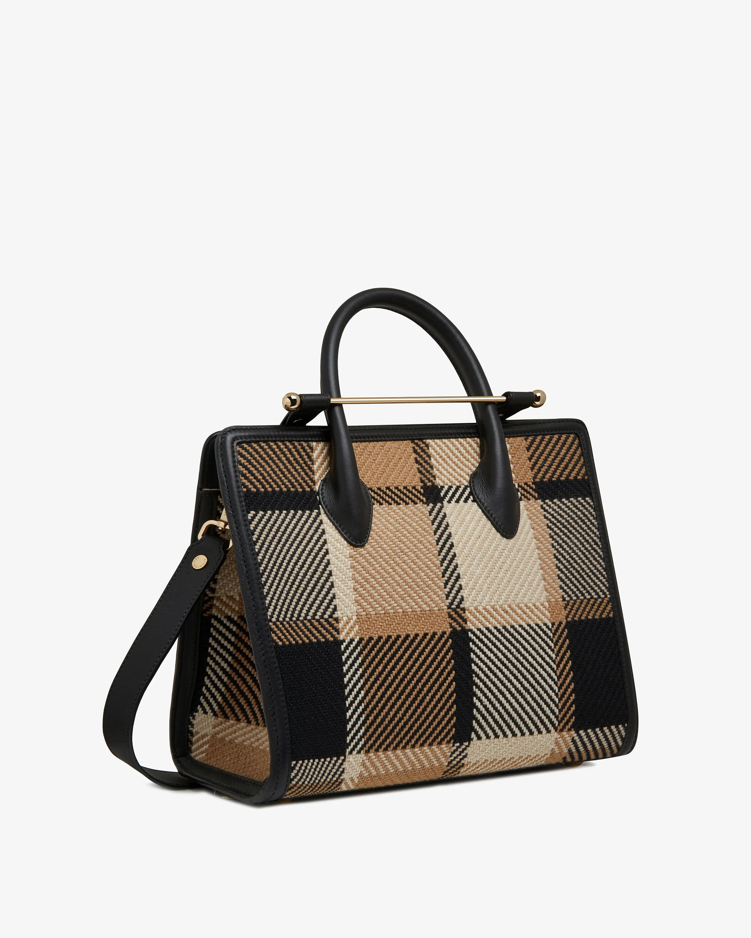 The Strathberry Midi Tote - Black/Camel Tartan