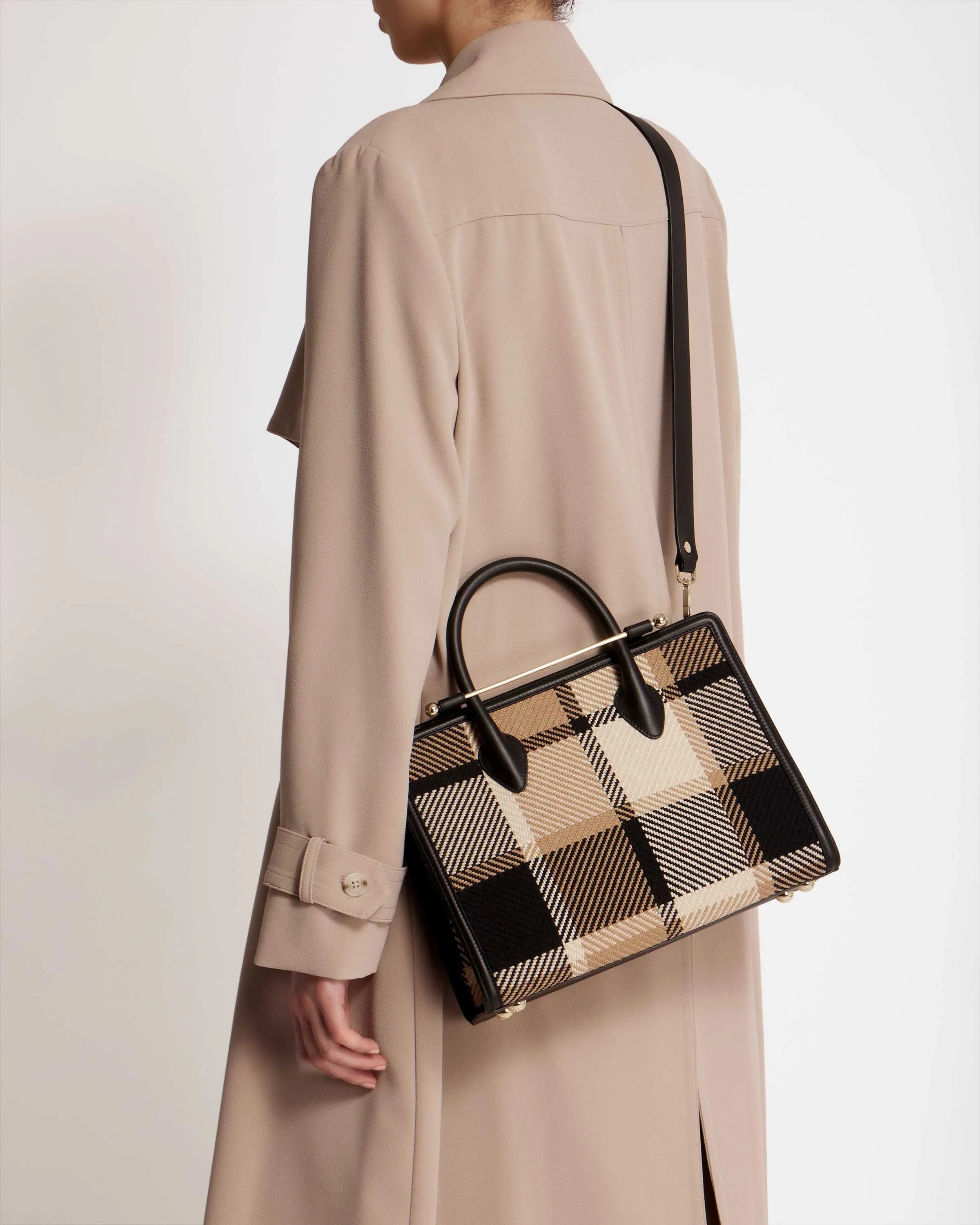 The Strathberry Midi Tote - Black/Camel Tartan