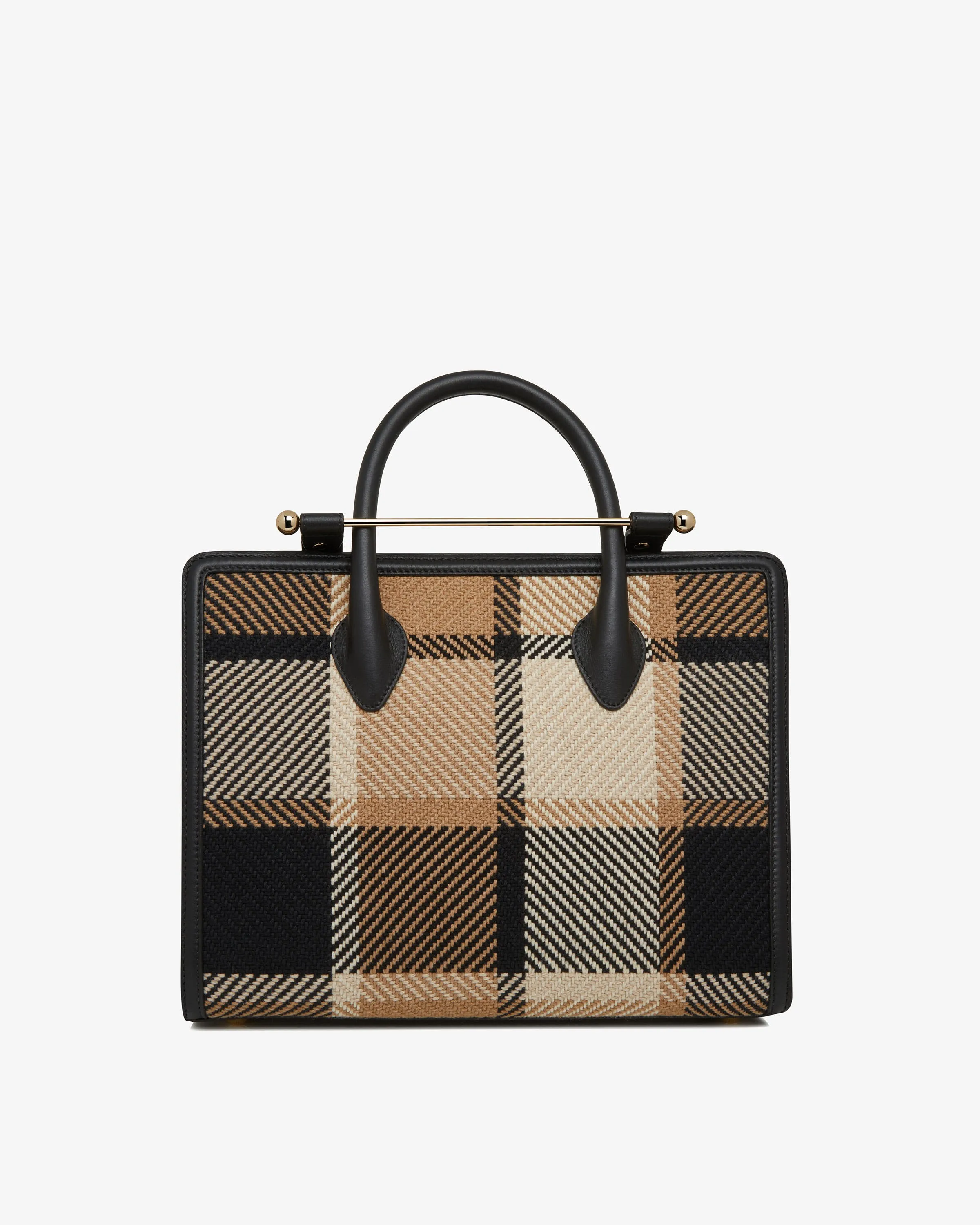 The Strathberry Midi Tote - Black/Camel Tartan