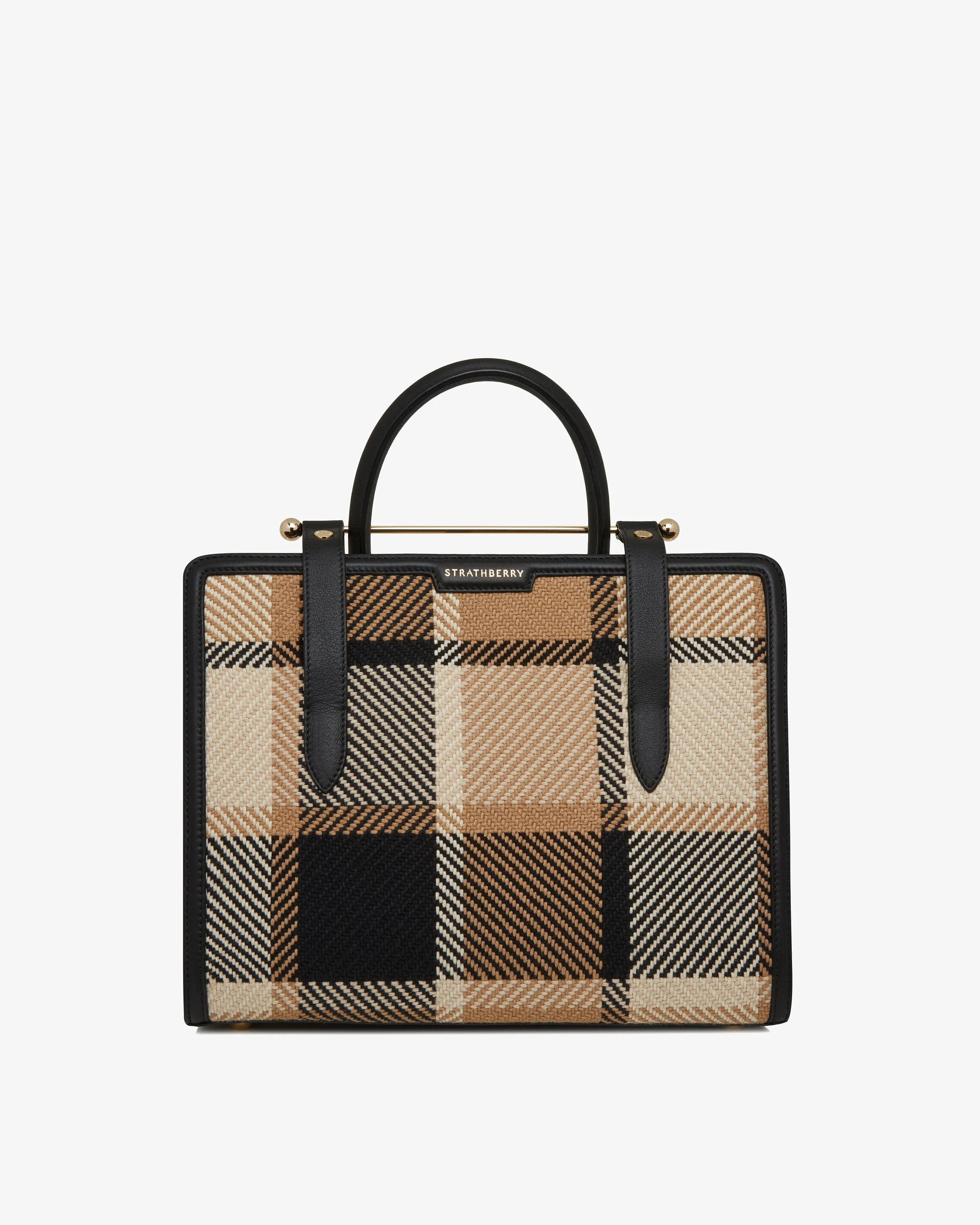 The Strathberry Midi Tote - Black/Camel Tartan