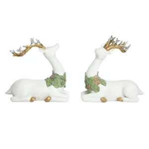 Transpac Elegantly Carved Sitting Reindeer Decor